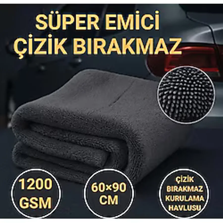 Polham Xl 60x90cm 1200gsm Süper Su Emici Özellikli Mikrofiber Araç Kurulama Havlusu, Çizik Ve İz Bırakmaz Bez