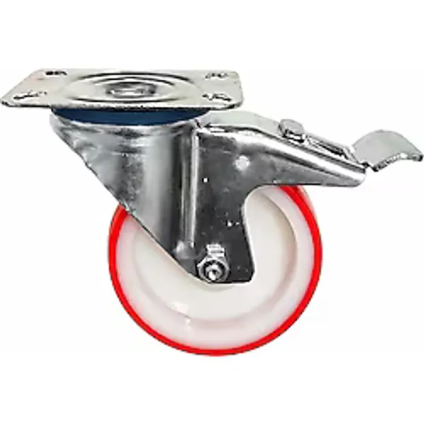 Poliamid Tablalı Dönerli Frenli Teker 1 Adet 100X32 Mm Kırmızı Endüstriyel Mobilya Makine Tekerleği