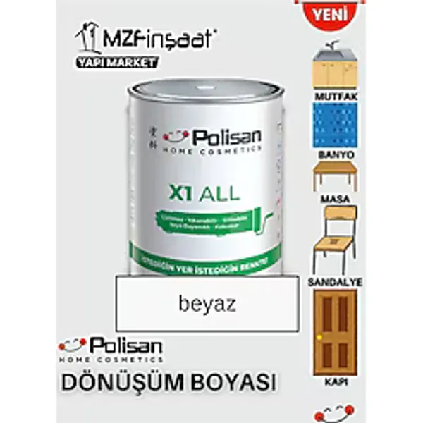 Polisan POLİSAN X1 ALL Yeni Nesil Dönüşüm Boyası Beyaz - Dolap-fayans-cam-plastik-ahşap-duvar