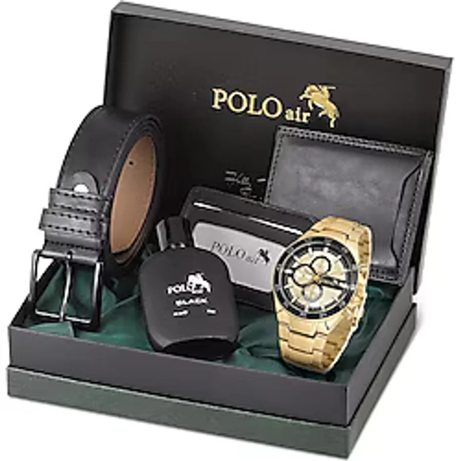 Polo Air Erkek Set Kombin Kemer Cüzdan Kartlık Parfüm Erkek Hediye Seti Hediyelik Kutusunda Siyah Gold Set Pl-0961e6