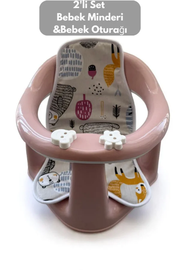 PONÇİK STORE 2'li Bebek Banyo Oturağı Ve Minder Seti - Vakum Taban Mama Oturağı, Oturak Minderi Hediyedir