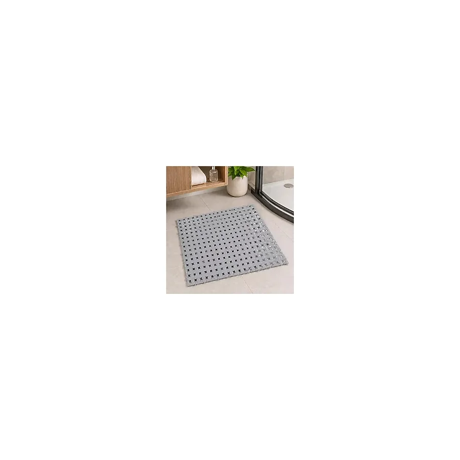 Poomy Banyo Yer Karosu 33x33 cm, Kaymaz Plastik Duş Matı, Geçmeli Modüler Banyo Paspası, Su Tahliye Delikli Islak Zemin Karosu, Lavabo Önü Duş Çıkışı Zemin Matı (Gri)
