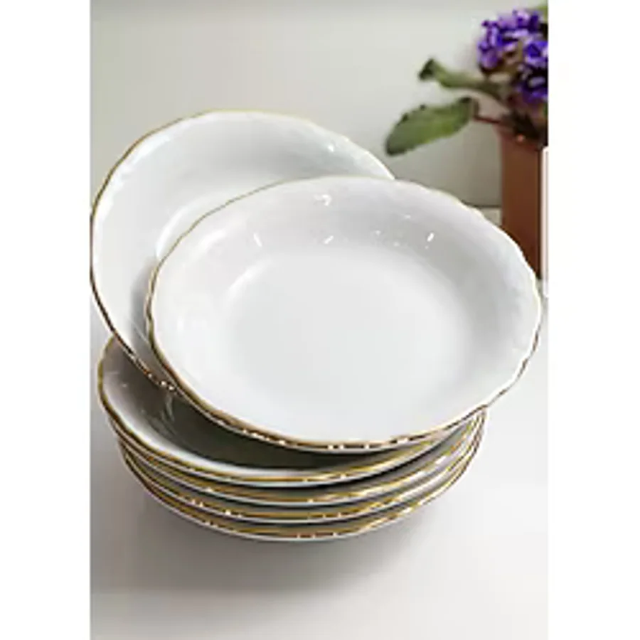 Porland Porselen Çukur Tabak 6'lı Altın Yaldızlı 19 cm