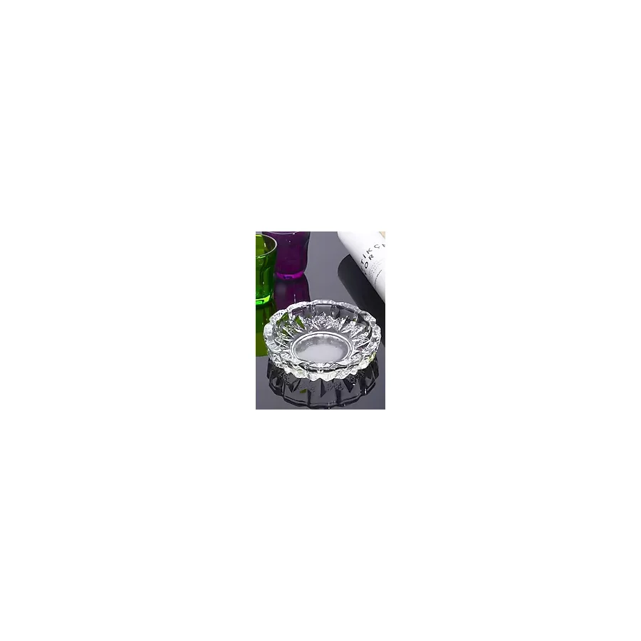 Porselen Diyarı Cam Kristal Lüks Küllük - Kül Tablası - Yuvarlak Kül Tabağı-12 x 12 x 2,5 şeffaf