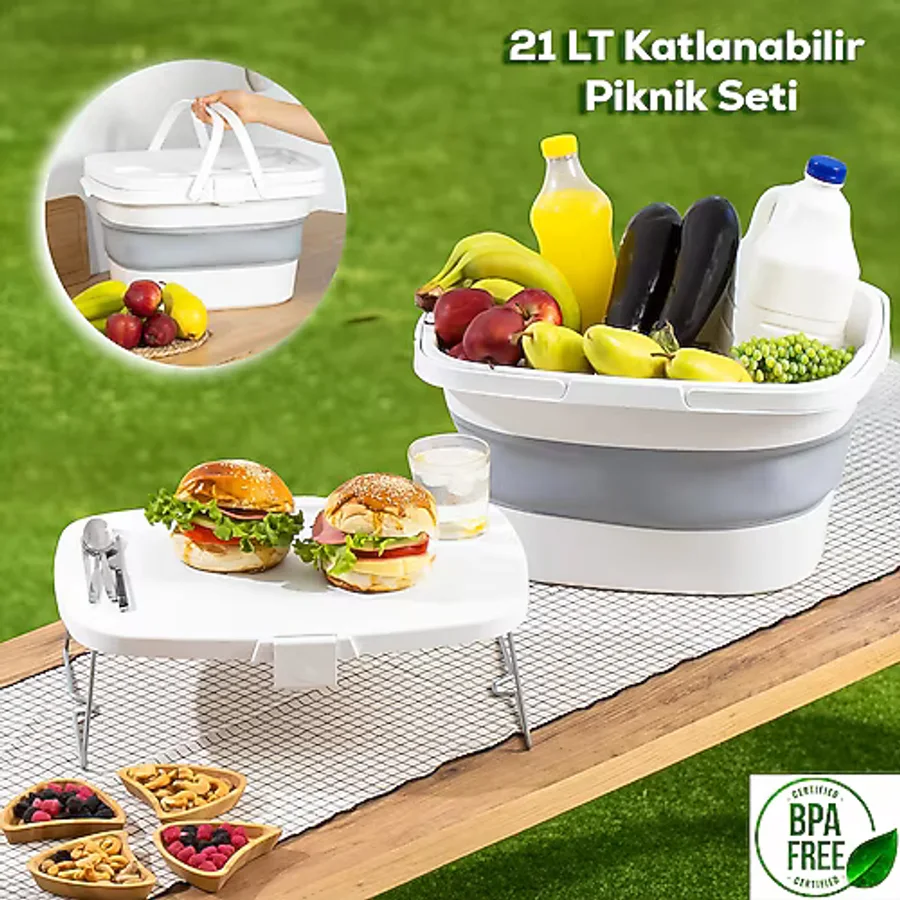 Porsima 07-1304 Katlanır Piknik Sepeti Masalı 21 L Beyaz