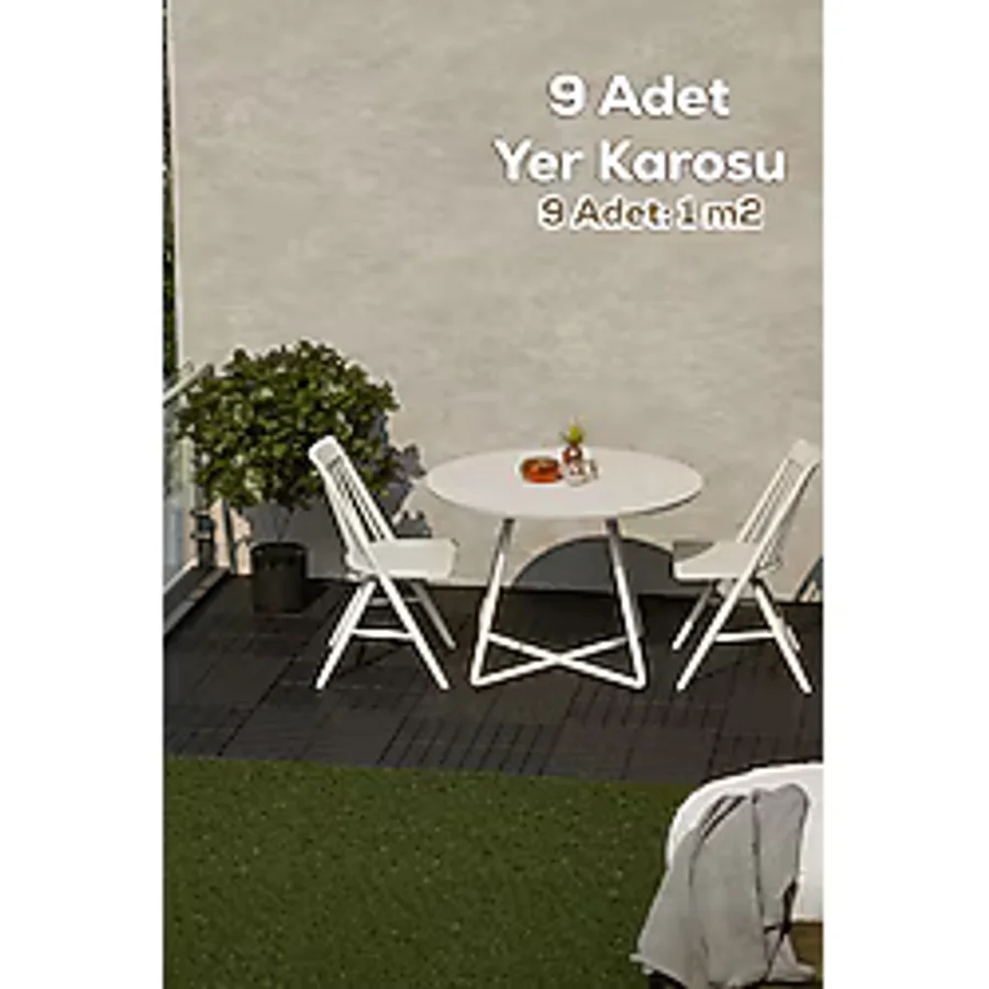 Porsima 1066 Bahçe Balkon Teras Zemin Döşemesi Banyo Paspası Sert Plastik 9 lu Dış Mekan Karosu Antrasit - 9lu