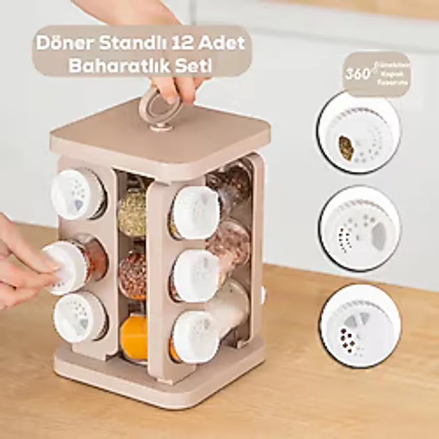 Porsima 1078 Kare Prizma Standlı 12'li Cam Baharat Takımı