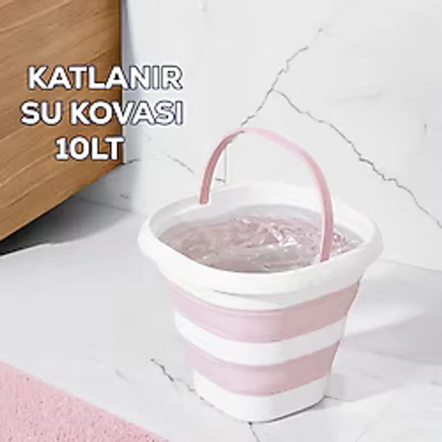 Porsima 1175-1 Damla Katlanabilir Silikon Su Kovası 28x30cm Banyo Balkon Temizlik Kovası 10 Lt. - Pudra