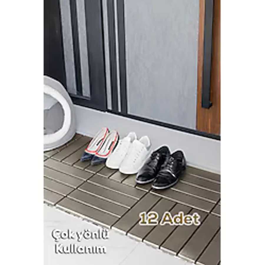 Porsima 1177 12li Bahçe Balkon Teras Zemin Paspası Banyo Paspası Dış Mekan Yer Karosu Latte