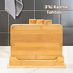 Porsima 16668 Piero Bambu 3'lü Standlı Kesme Tahtası Kesim Panosu