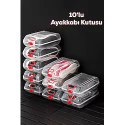 Porsima 204-10 Kadın ve Çocuk Ayakkabı Saklama Kutusu - Şeffaf Pratik Ayakkabı Kabı Düzenleyici Saklama Seti 10 Adet