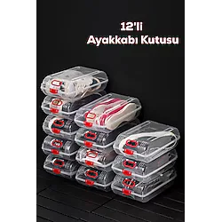 Porsima 204-12 Kadın ve Çocuk Ayakkabı Saklama Kutusu - Şeffaf Pratik Ayakkabı Kabı Düzenleyici Saklama Seti 12 Adet - kadın çocuk