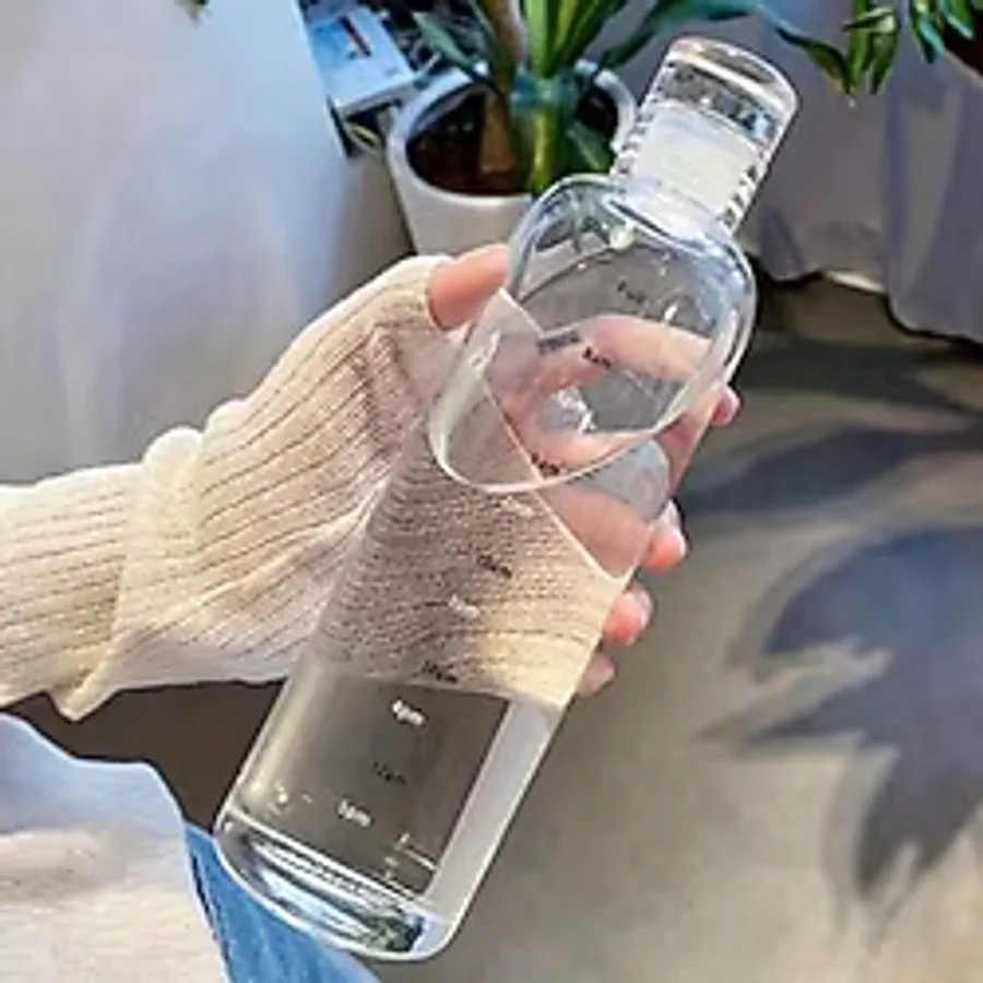 Porsima 2407 Borosilikat Cam Su Sisesi - Su Icme Saatli Dereceli Matara Suluk - Şeffaf 750 Ml