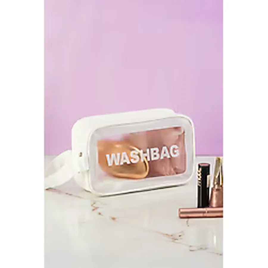 Porsima 3140-1 Şeffaf - Beyaz Seyahat ve Makyaj Çantası Su Geçirmez Organizer Washbag 21X13CM