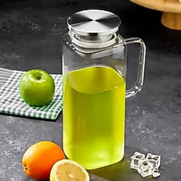 Porsima 3406 Isıya Dayanıklı Borosilikat Cam Çelik Kapaklı Sürahi Karaf 2000Ml