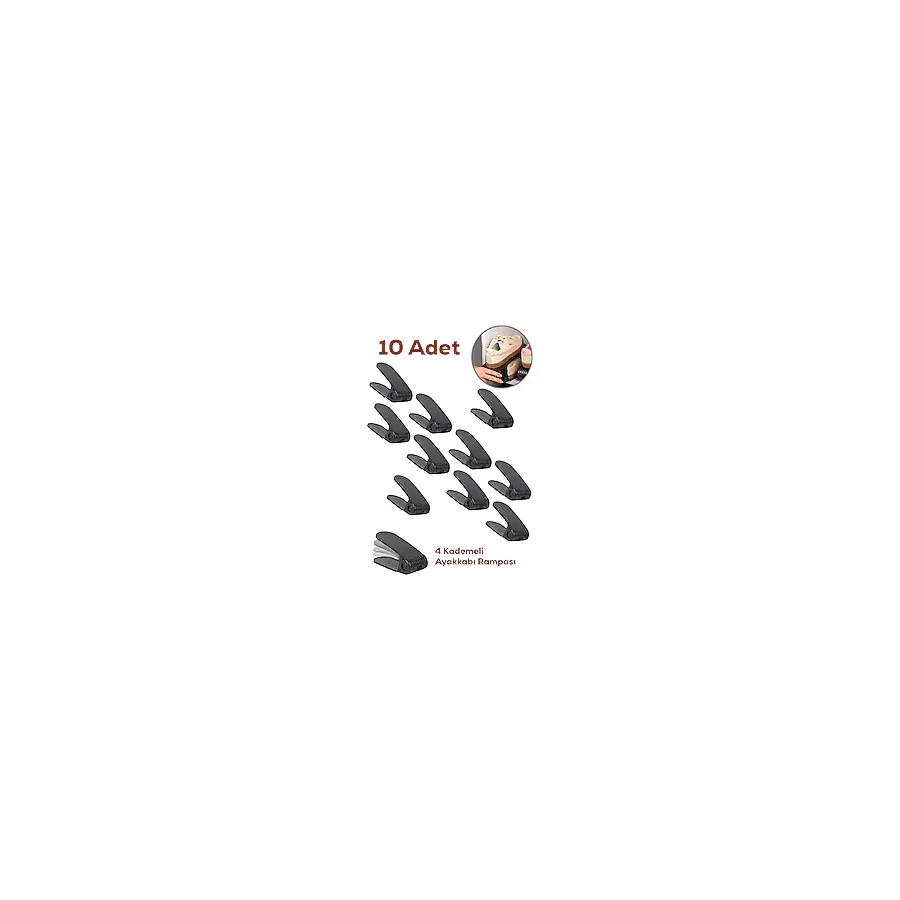 Porsima 5301 Ayarlanabilir 10lu Ayakkabı Rampası Ayakkabı Düzenleyici Dolap İçi Organizer- Siyah