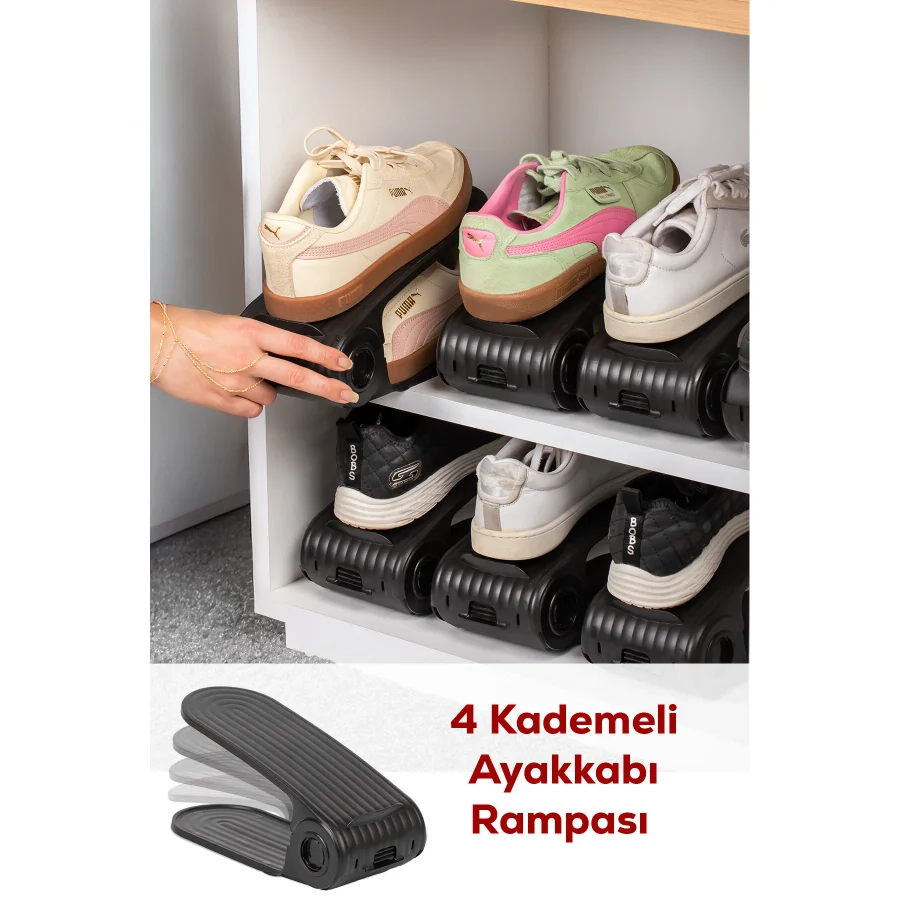 Porsima 5302 12li Ayakkabı Rampası Ayakkabı Düzenleyici Dolap İçi Organizer- Siyah Siyah