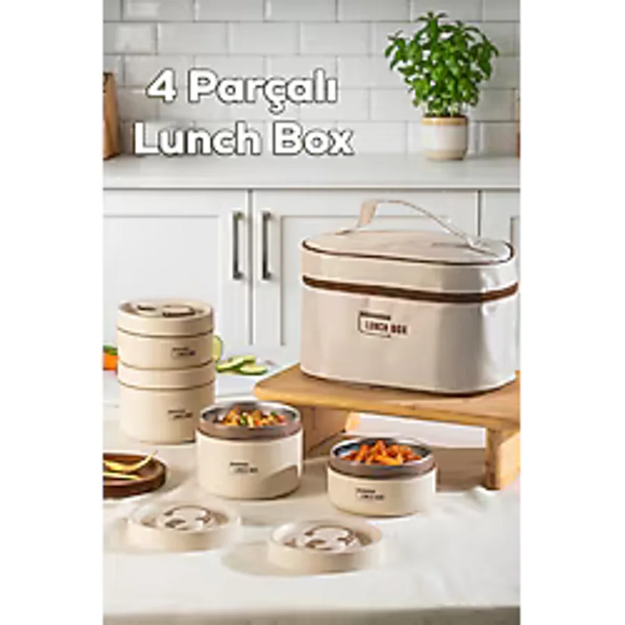 Porsima BL25231 Isı Yalıtımlı Çanta Paslanmaz Çelik 4 Parça Vakumlu Yemek Termosu Beslenme Kutusu Taşınabilir Lunch Box Sefer Tası
