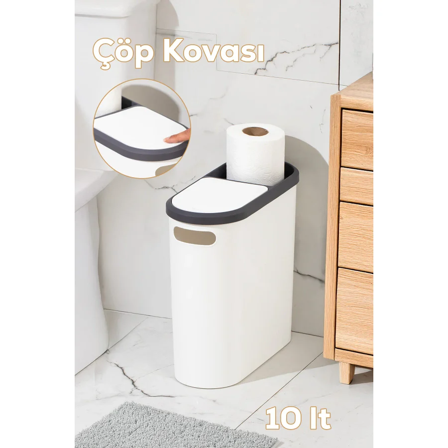 Porsima M-325 Çöp Kutusu Banyo Mutfak Çöp Kovası Kapaklı Banyo Çöp Kovası 10LT