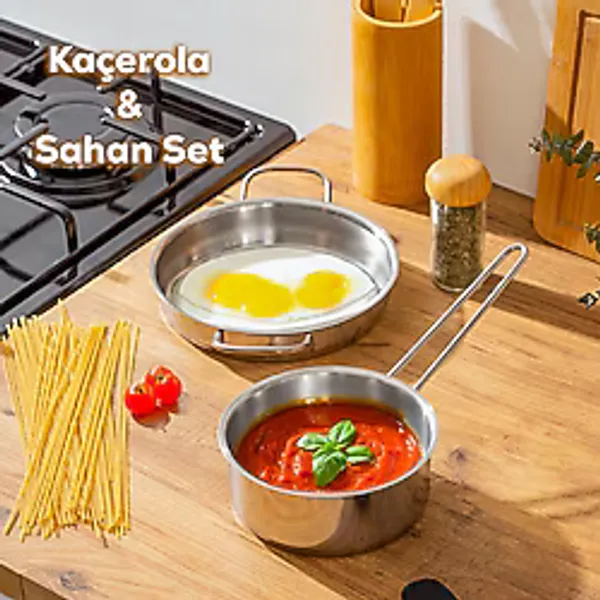 Porsima Paslanmaz Celik Kacerola Ve Sahan Seti - Yumurta Sahan Ve Sos Tavasi 14-18 Cm