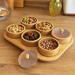 Porsima Pbt-693 Tepsili 6 Lı Bambu Kahvaltılık Saklama Kabı Kapaklı Saklama Kabı Kapaklı Kahvaltılık Seti Bambu