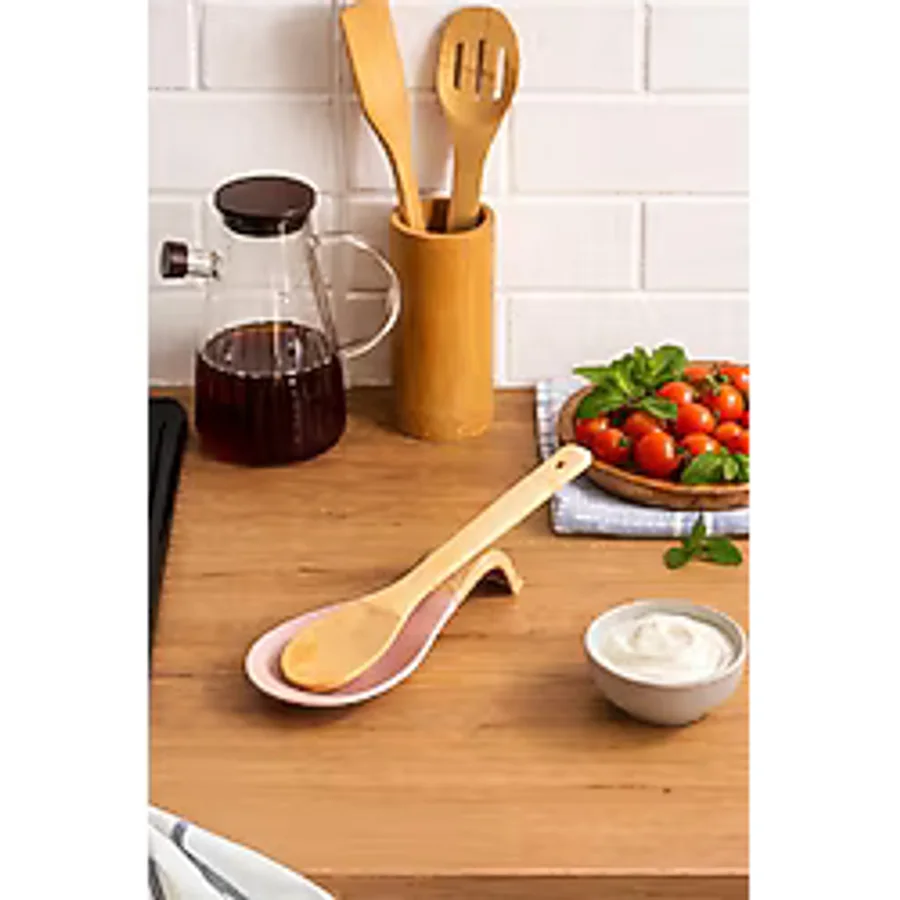 Porsima PBT-718-2 Bambu Saplı Silikon Kirli Kepçe Kaşıklık Altlığı Kepçe Ve Kaşık Nihalesi Pembe