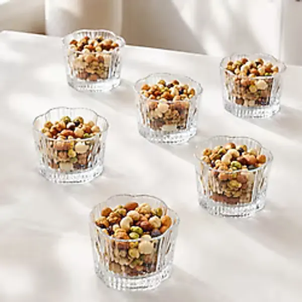 Porsima RYG7060 Flower 6lı Cam Kase Puding Tatlı ve Dondurma Kasesi Kahvaltılık Kase Seti Çerez Kasesi 180ML - 180 ml