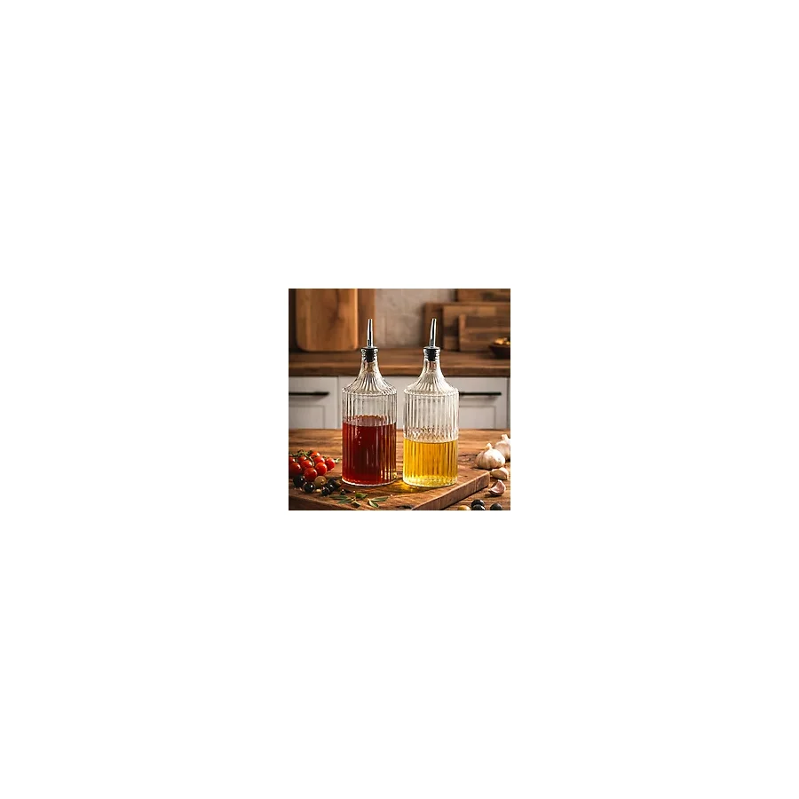 Porsima Viking 18113 2li 1000 ml Cam Şişe Yağlık Sirkelik Çift Kapaklı Gümüş