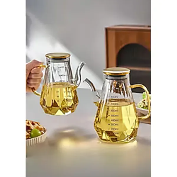 Porsima Yh003 2li Metal Kapaklı Vakumlu Ölçekli Borosilikat Cam Yağdanlık Takımı - Sızdırmaz Yağlık Sirkelik Seti 900ml+900ml