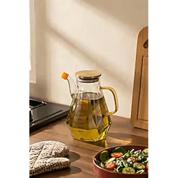 Porsima YH003 Metal Kapaklı Vakumlu Ölçekli Borosilikat Cam Yağdanlık - Sızdırmaz Yağlık Sirkelik 900ML