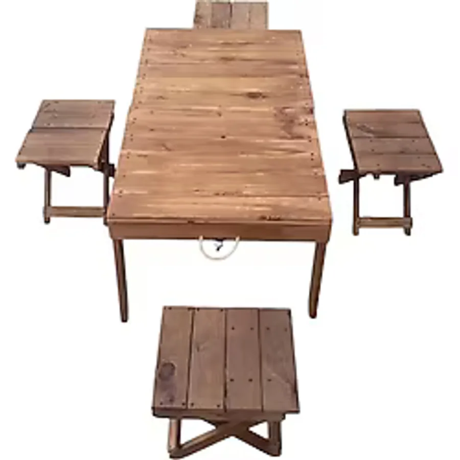 Portatif 55x72 cm 4 Kişilik Ahşap Kamp Masa Sandalye Takımı