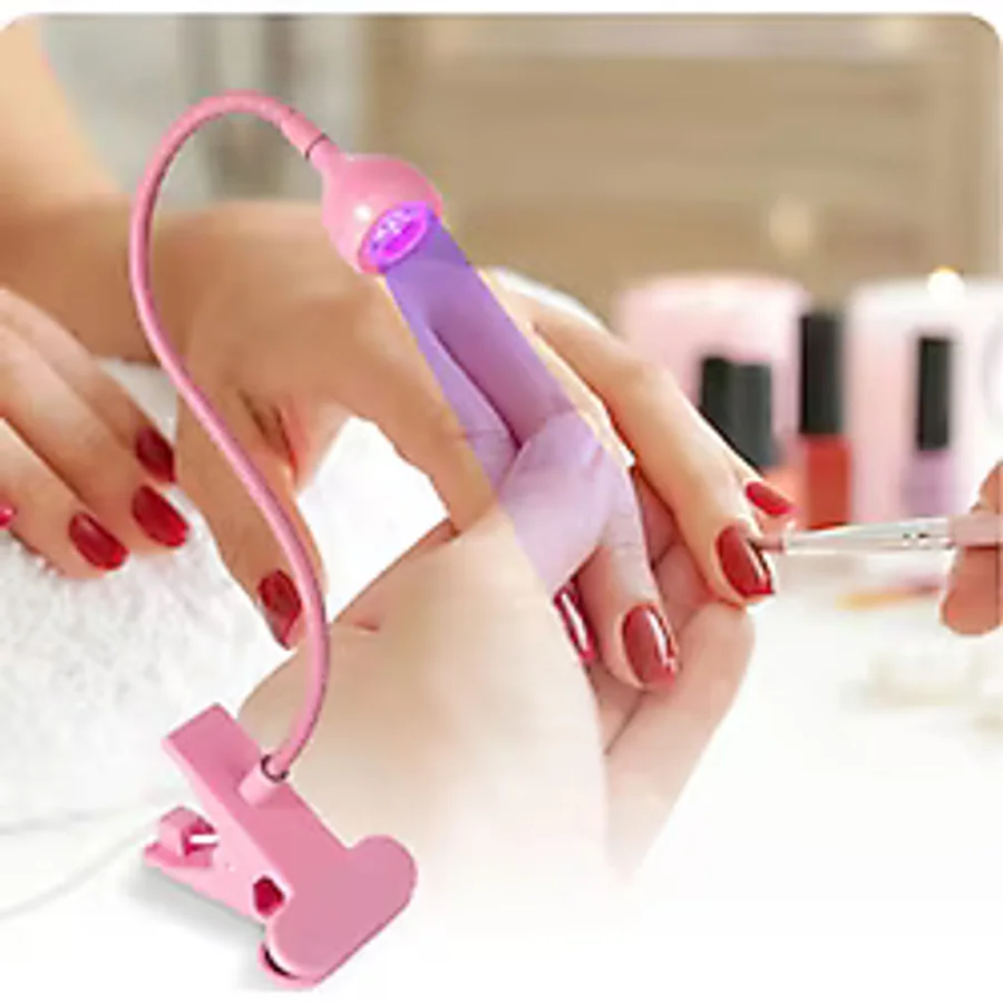 Portatif Mandallı Masa Tutucu Özellikli Pembe Oje Kurutucu-Mini UV LEd Lamba Manikür Tırnak Kurutucu