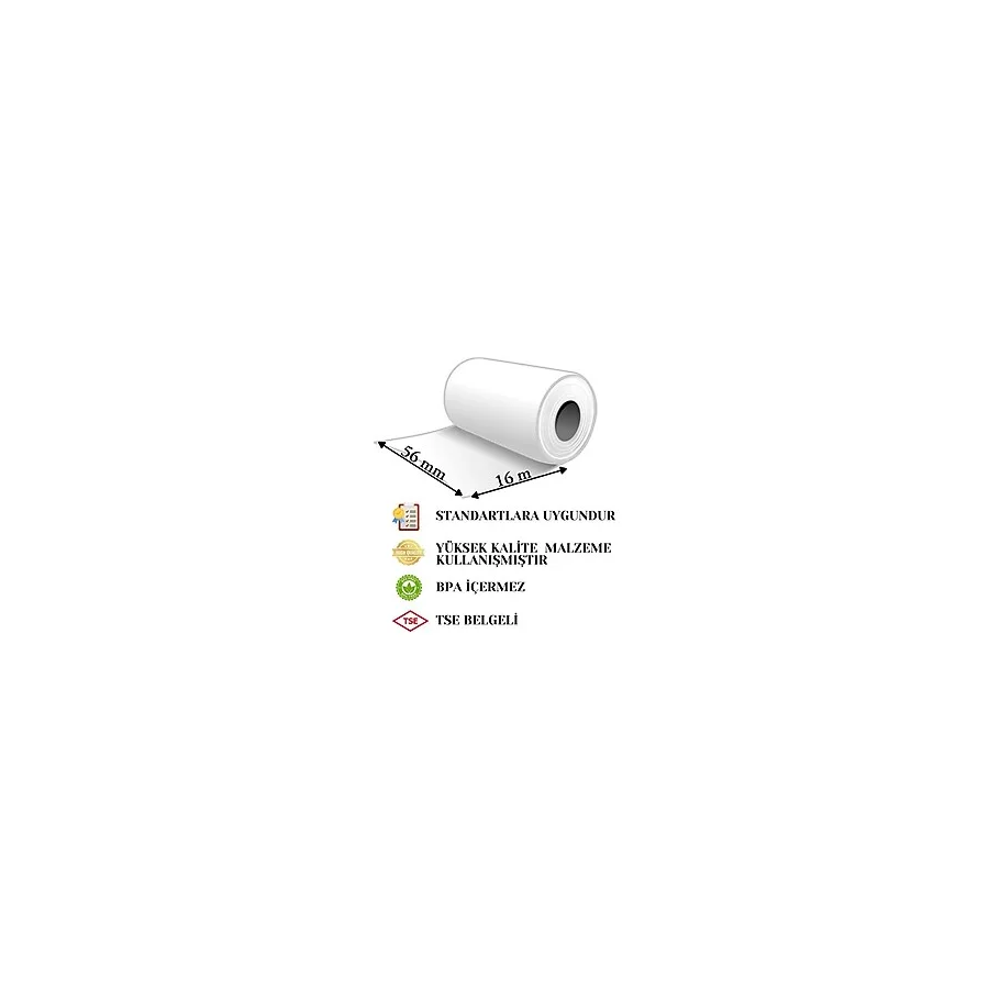 Pos Kağıdı Yazarkasa Termal Rulo 56MM x 16MT 200 lü Paket - Beyaz