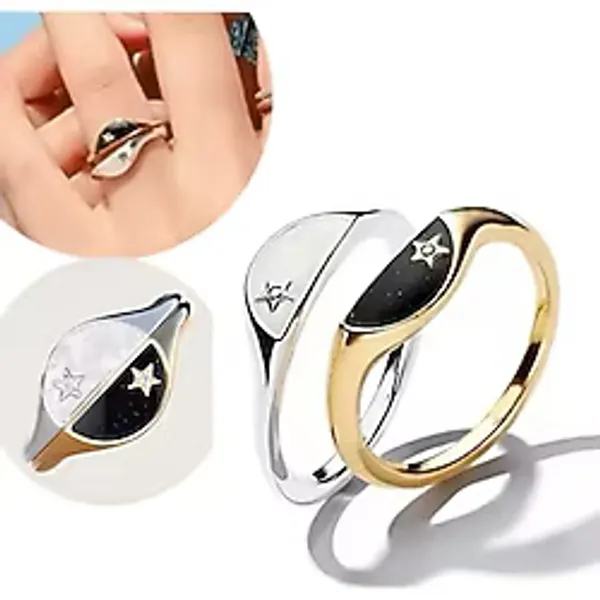 Poseidons Jewellery Gümüş Ve Gold Renk İkili İki Yarı Parçalı Mine Mühür Yüzük
