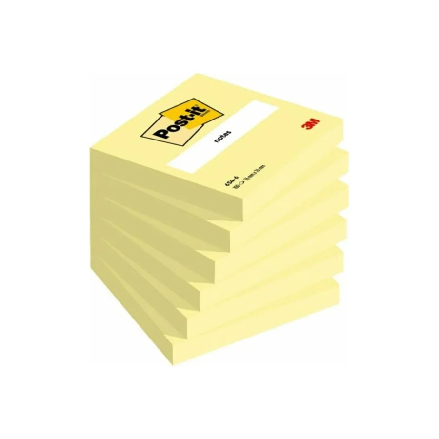Post-it 3M Post-It 654 76mmx76mm 100 Yaprak Sarı Not Kağıdı 6 Paket