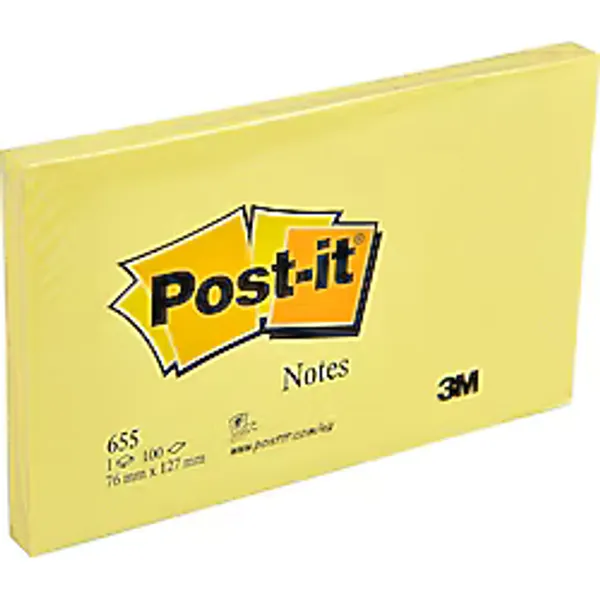 Post-it 655 Yapışkanlı Not Kağıdı 76 mm x 127 mm Sarı 100 Yaprak