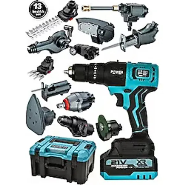 POWER BLACK 13 Başlıklı Süper Set Darbeli Matkap Testere Tilki Kuyruğu Taşlama Somun Sökme Havalı Pompa