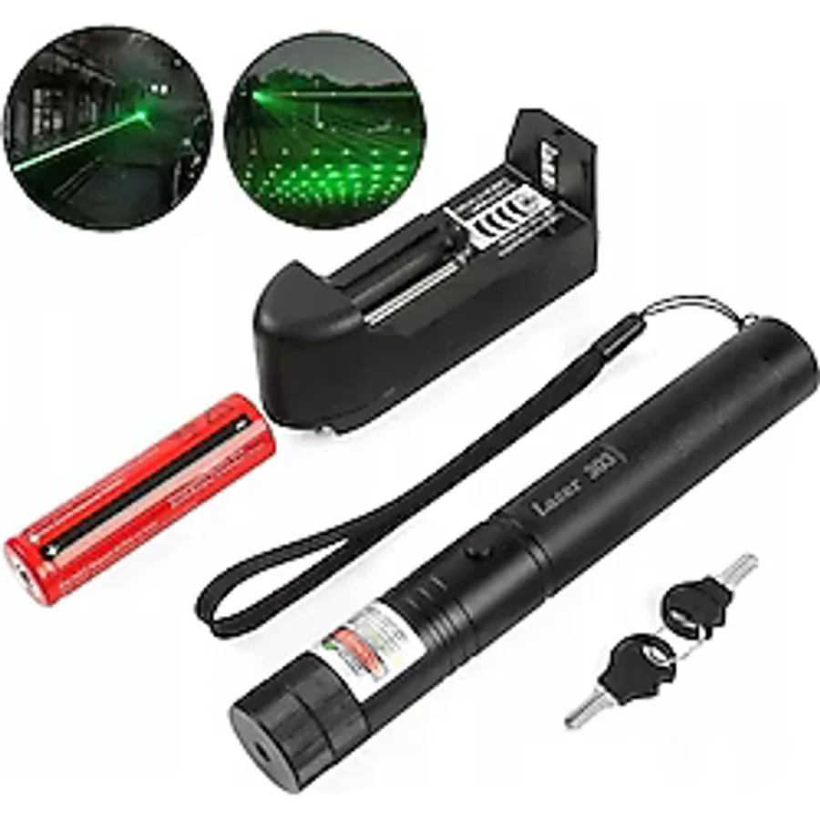 Powermaster OM-1201 18650 Pilli Şarjlı Anahtar Emniyetli Yeşil Lazer Pointer (50 km)