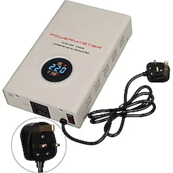 Powermaster Slım-1000 Otomatik 1000Va Kombi Voltaj Regülatörü (İngiliz Fişli Ve Evrensel Çoklu Soketli)