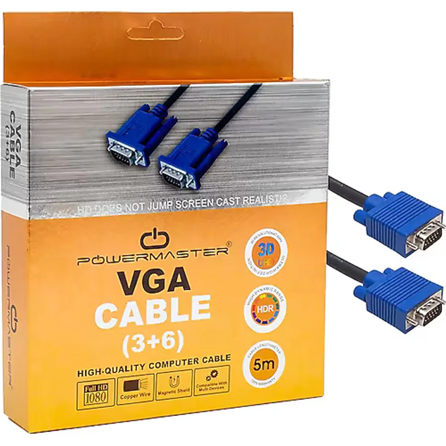 POWERMASTER VGA KABLO 15 PİN 3+6 ERKEK/ERKEK 5M KUTULU