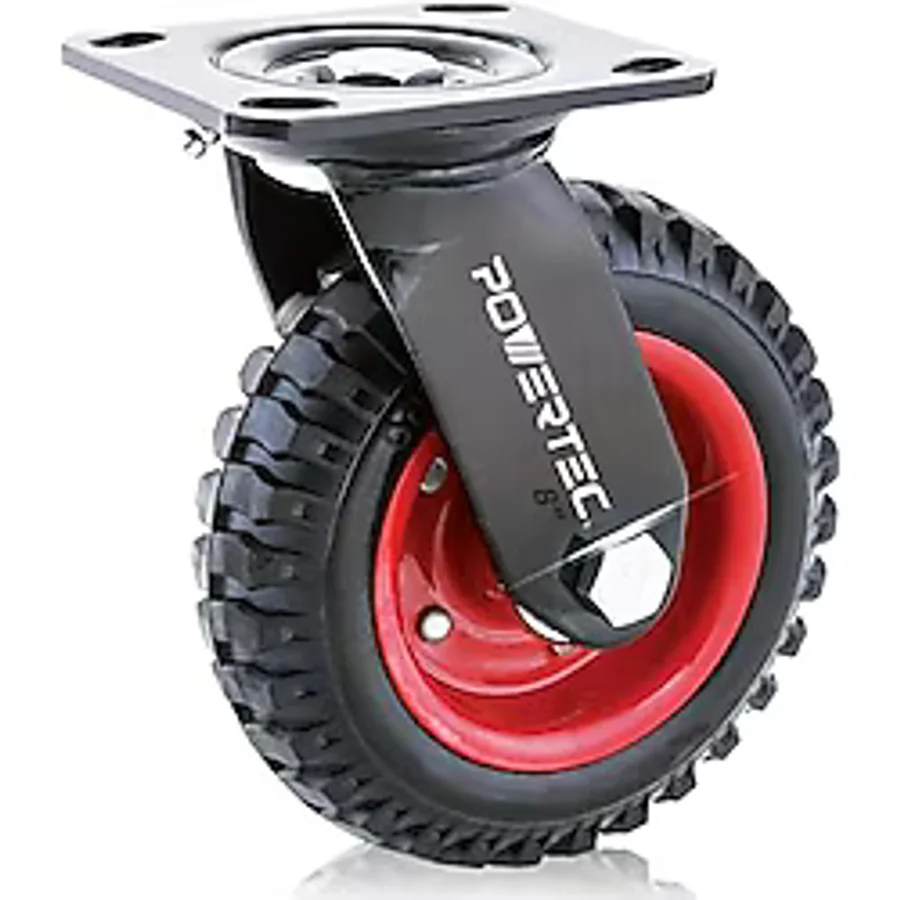 POWERTEC 17051V Döner Ağır Hizmet Endüstriyel Tekerlek, 20,32 cm, 1 PK, 20,32 cm, Siyah
