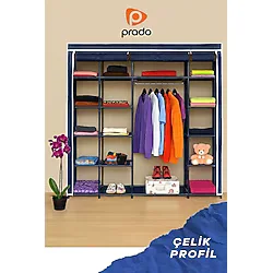 Prado Stark Xtra Çift Yandan Raflı Çelik Profil Bez Dolap Lacivert