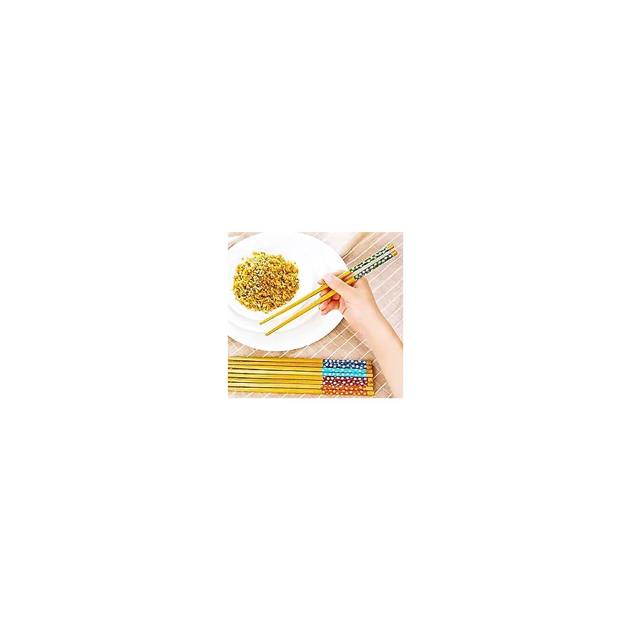 Pratik Yıkanabilir Kore Çin Yemek Çubuğu 10 Çift Desenli Bambu Chopstick