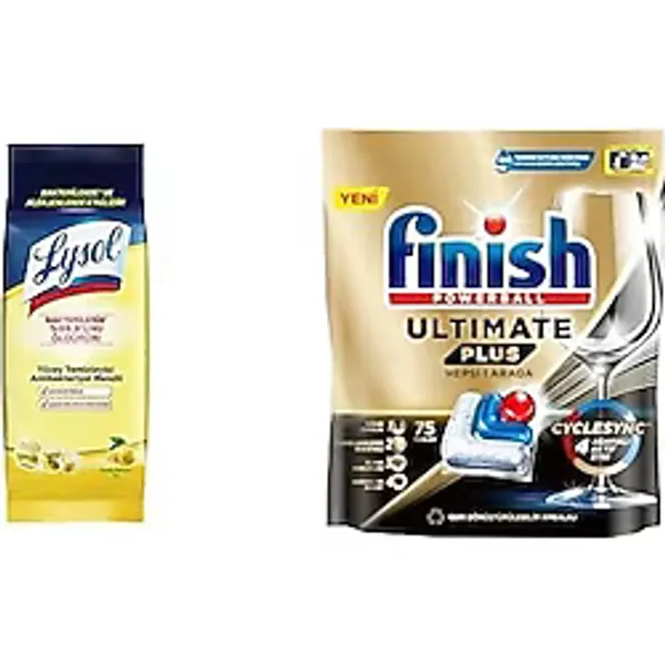 Pratik Yüzey Temizleyici Antibakteriyel Islak Mendil Turunç Bahçesi (1 x 72 Adet) ve Finish Ultimate Plus 75 Kapsül Bulaşık Makinesi Deterjanı Tableti (1 x 75 Kapsül)