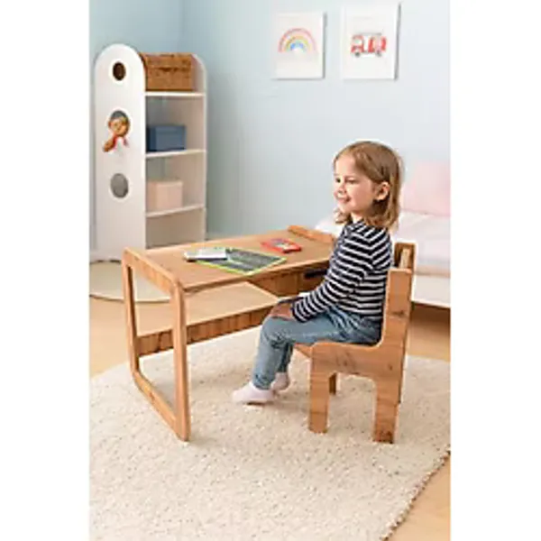 pratikoutdoor Tek Kişilik Çekmeceli Ahşap Çocuk Oyun & Aktivite Masa ve Sandalye Takımı - 18mm Ceviz Renk MDF