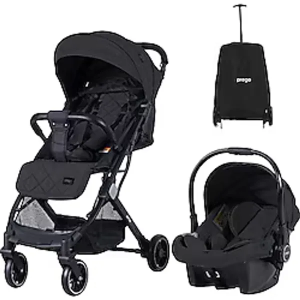 Prego Aria Hafif Tek Elle Katlanır Kabin Boy Travel Seyahat Sistem Bebek Arabası + Yağmurluk + Çanta 22 kg Taşıma Kapasitesi ile - Siyah