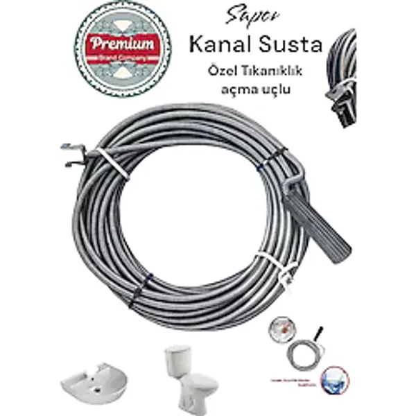 Premium 10 Metre Tıkanıklık Açma Klozet Gider Açıcı Boru Temizleme Özel Uçlu Spiral Kanal Susta