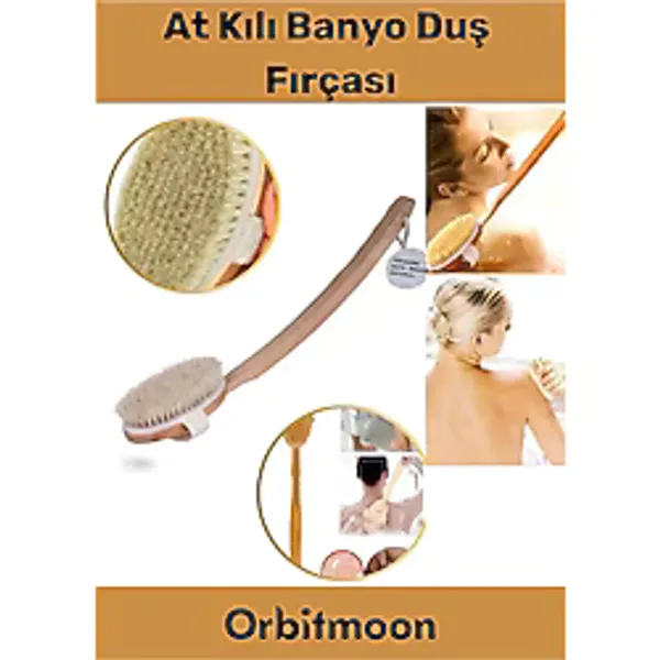 Premium %100 Doğal Yumuşak Vücut Masajı Selülit Önleyici Saplı At Kılı Uzun Banyo Duş Fırçası