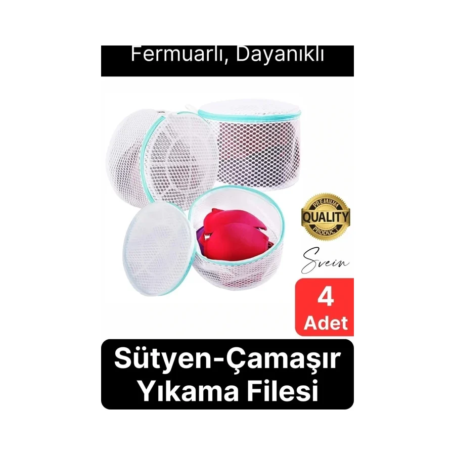 Premium 4 Adet İç Çamaşır Sütyen Yıkama Filesi Fermuarlı Yırtılmaz Çorap Temizlik Torbası Dayanıklı
