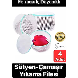 Premium 4 Adet İç Çamaşır Sütyen Yıkama Filesi Fermuarlı Yırtılmaz Çorap Temizlik Torbası Dayanıklı